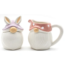 Ceramic creamer jug, Sugar and creamer, Gnome Mushroom Sugar and Creamer